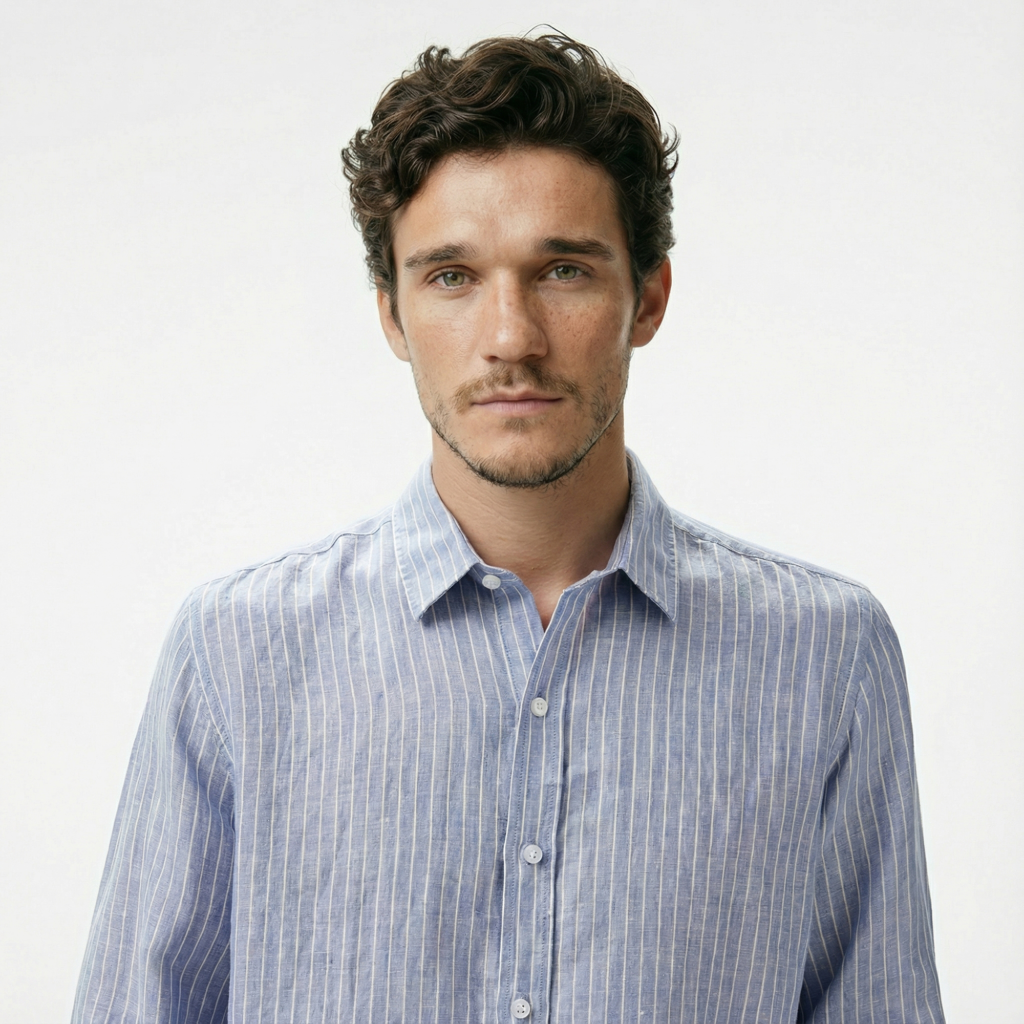  Nautica Erkek Mavi Classic Fit Çizgili Keten Gömlek