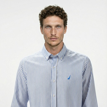  Nautica Erkek Mavi Classic Fit Çizgili Gömlek