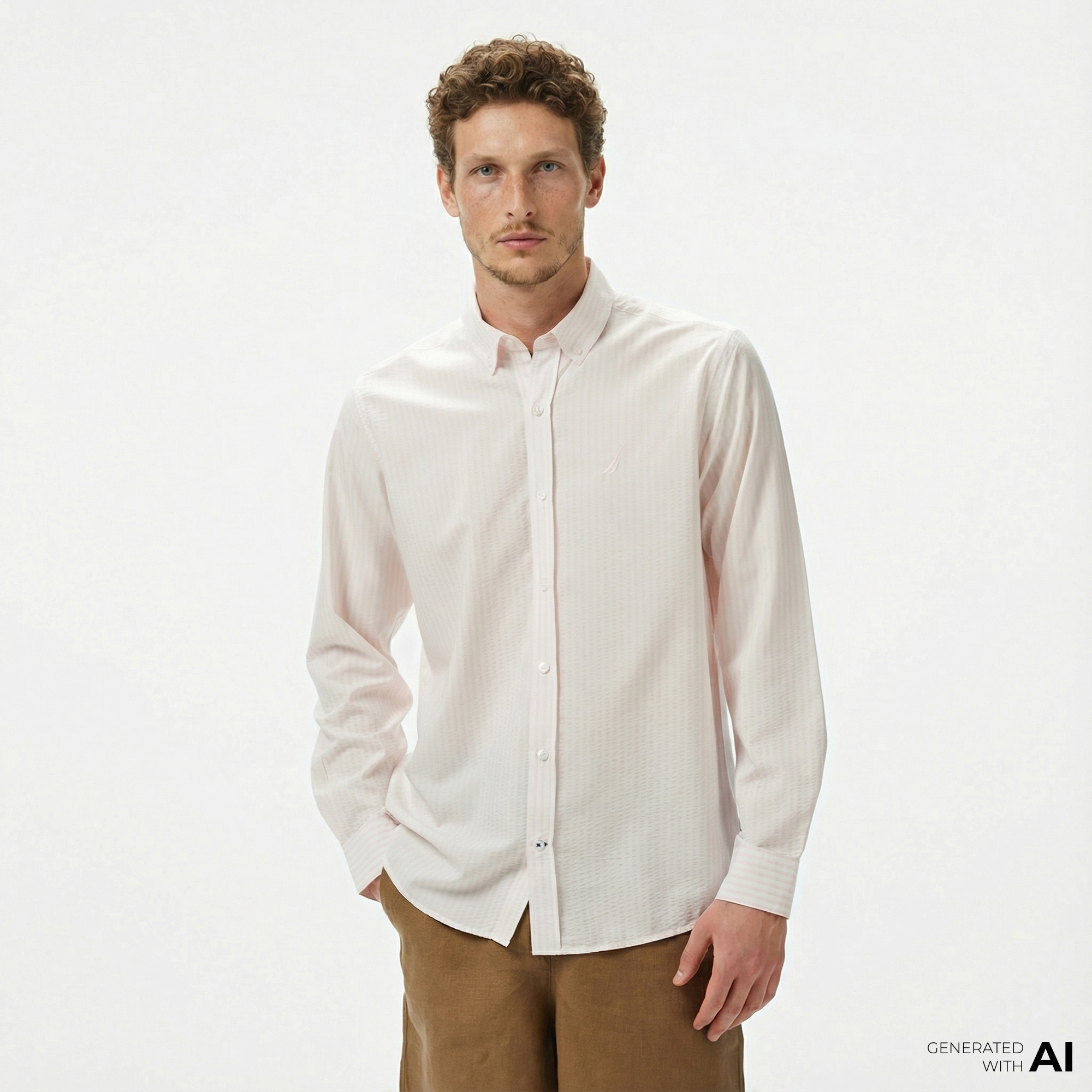  Nautica Erkek Pembe Classic Fit Çizgili Gömlek