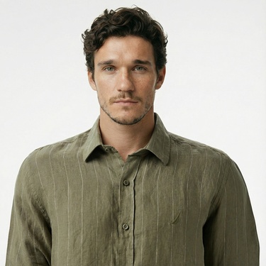  Nautica Erkek Yeşil Classic Fit Çizgili Gömlek