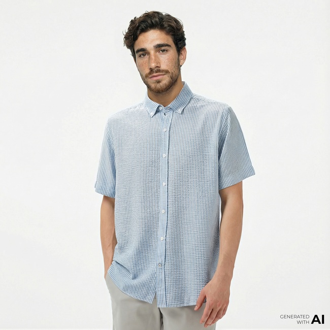  Nautica Erkek Mavi Classic Fit Çizgili Gömlek