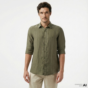  Nautica Erkek Yeşil Classic Fit Çizgili Gömlek