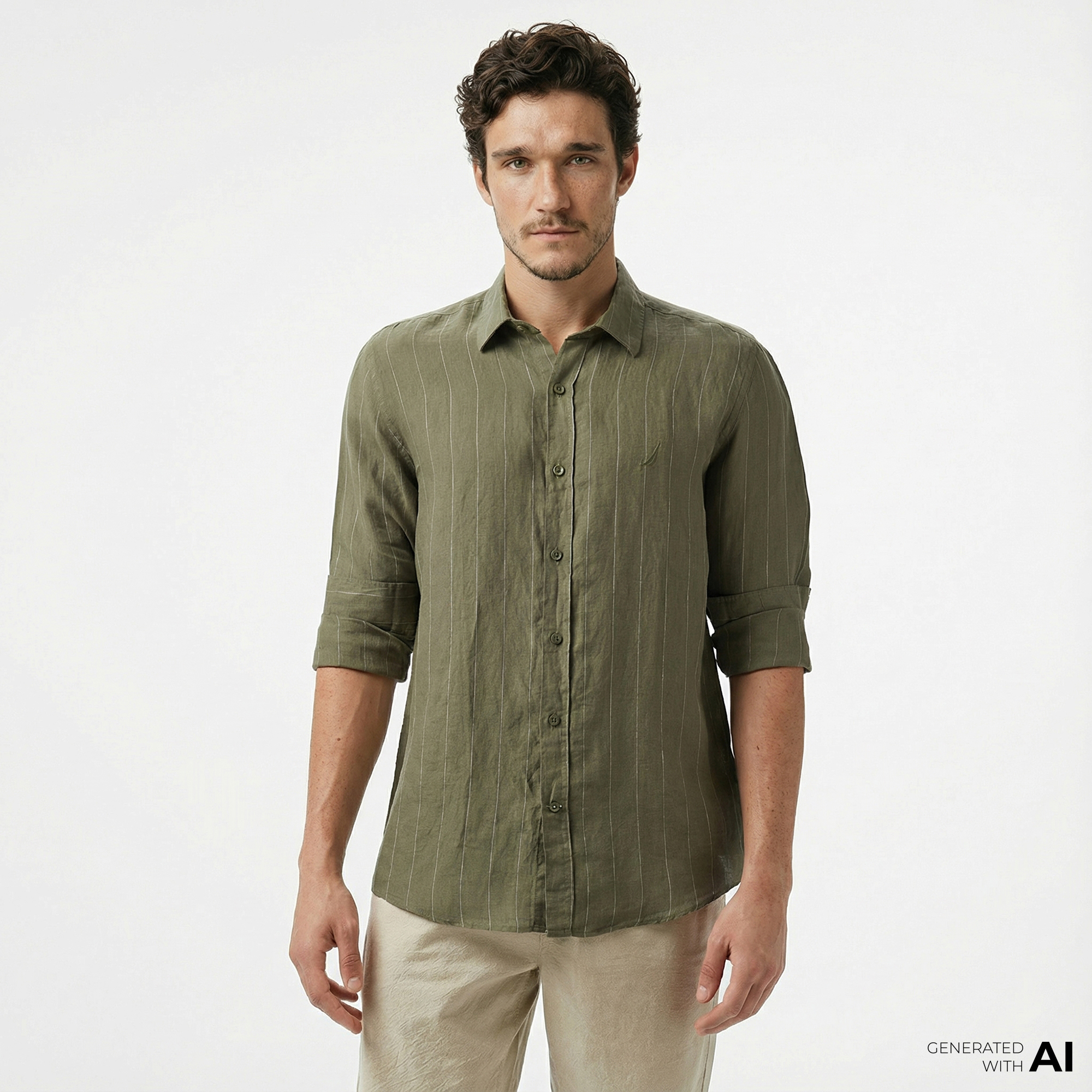  Nautica Erkek Yeşil Classic Fit Çizgili Gömlek