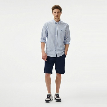  Nautica Erkek Mavi Classic Fit Çizgili Gömlek