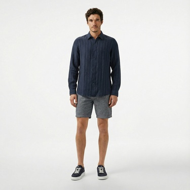  Nautica Erkek Lacivert Classic Fit Çizgili Gömlek