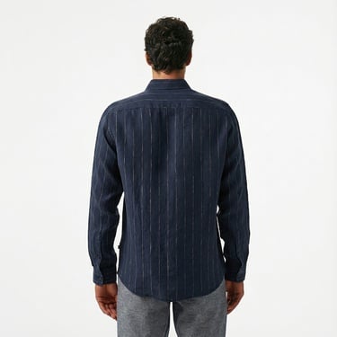  Nautica Erkek Lacivert Classic Fit Çizgili Gömlek