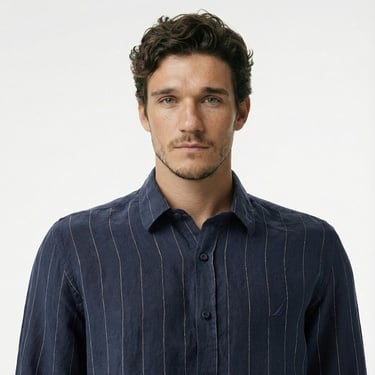  Nautica Erkek Lacivert Classic Fit Çizgili Gömlek