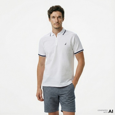  Nautica Erkek Beyaz Classic Fit Polo Yaka T-Shirt
