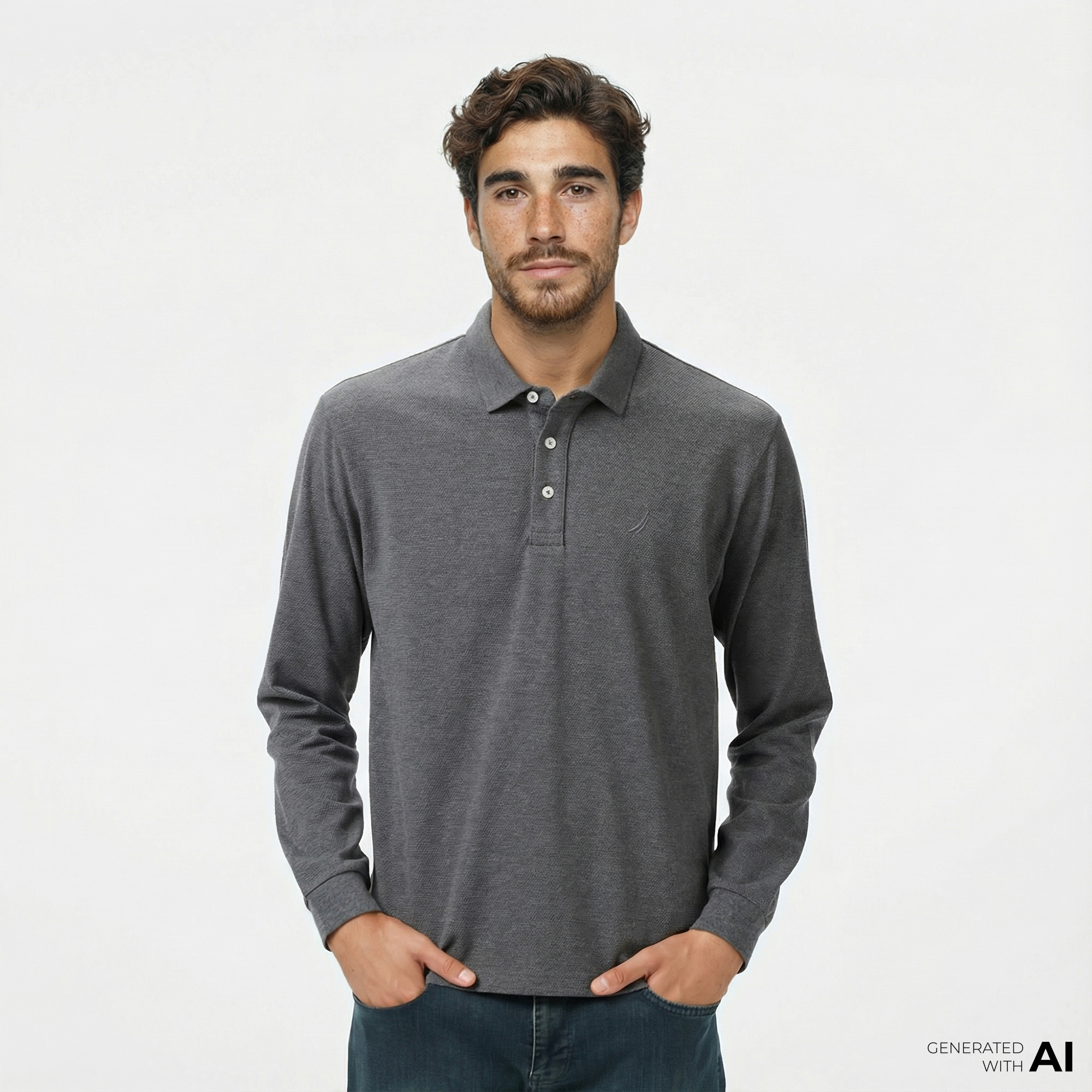  Nautica Erkek Gri Classic Fit Uzun Kollu Polo Yaka T-Shirt