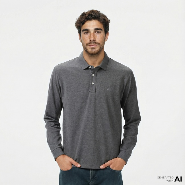  Nautica Erkek Gri Classic Fit Uzun Kollu Polo Yaka T-Shirt