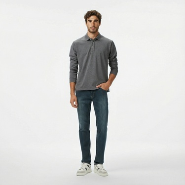  Nautica Erkek Gri Classic Fit Uzun Kollu Polo Yaka T-Shirt