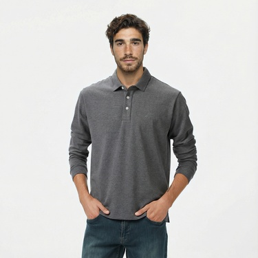  Nautica Erkek Gri Classic Fit Uzun Kollu Polo Yaka T-Shirt