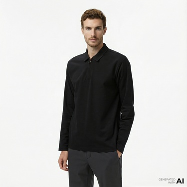  Nautica Erkek Siyah Classic Fit Uzun Kollu Polo Yaka T-Shirt