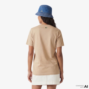  Lacoste Print Cotton Kadın Bej T-Shirt
