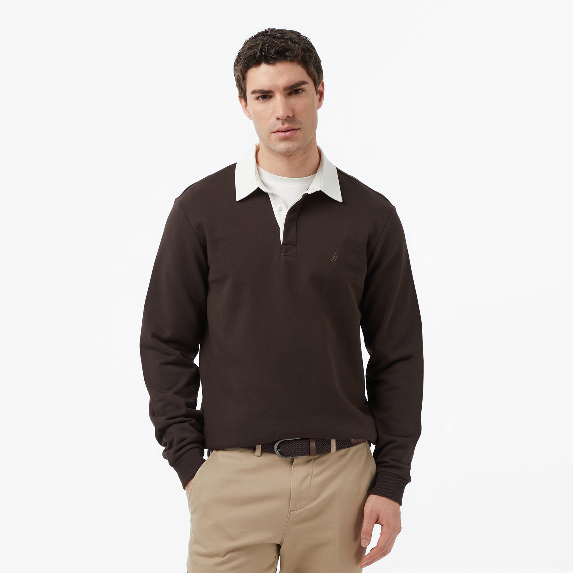  Nautica Erkek Kahverengi Regular Fit Uzun Kollu Polo Yaka T-Shirt