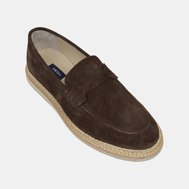  Erkek Kahve Hasır Detaylı Süet Deri Loafer