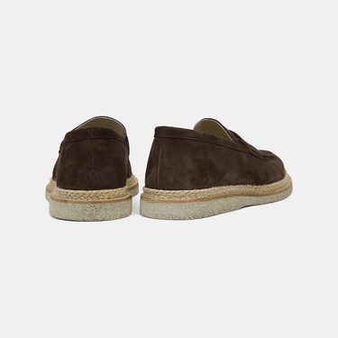  Erkek Kahve Hasır Detaylı Süet Deri Loafer