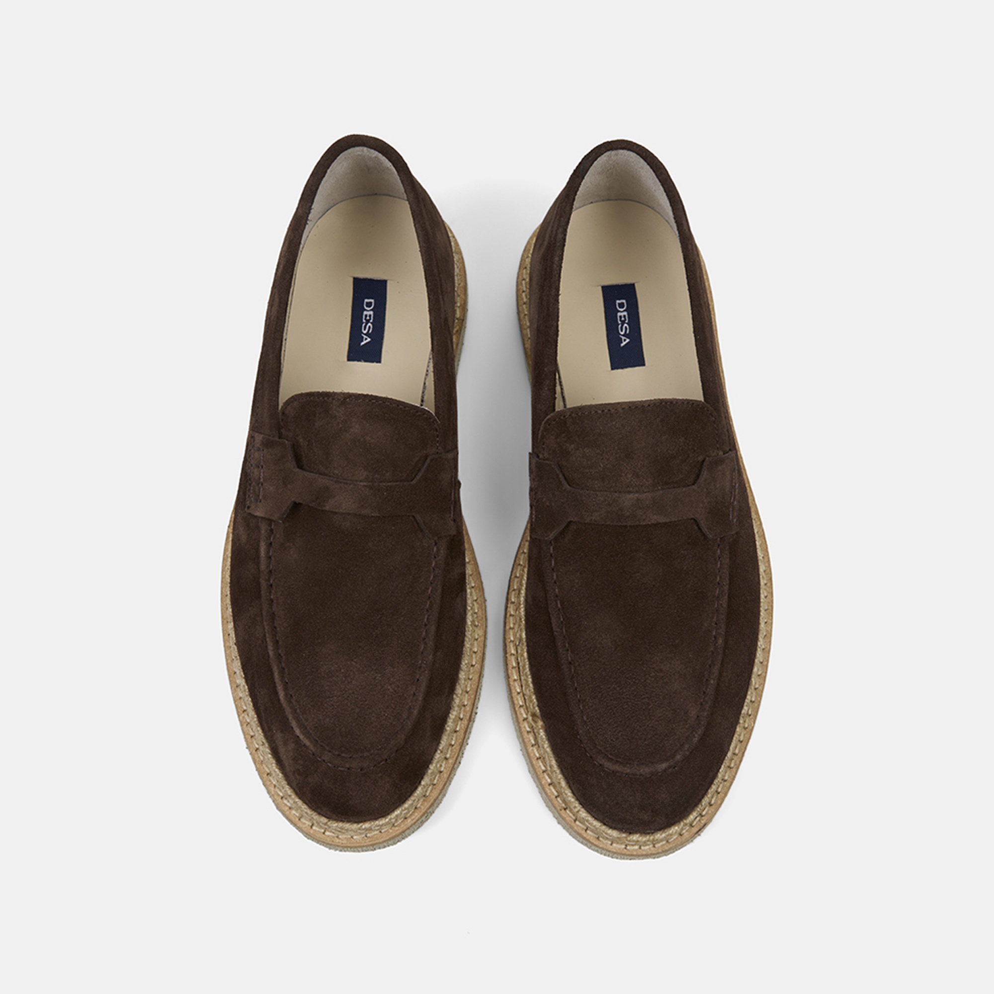 Erkek Kahve Hasır Detaylı Süet Deri Loafer