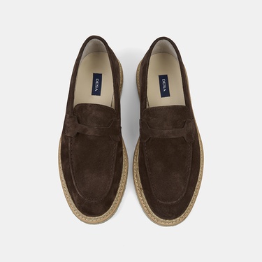  Erkek Kahve Hasır Detaylı Süet Deri Loafer