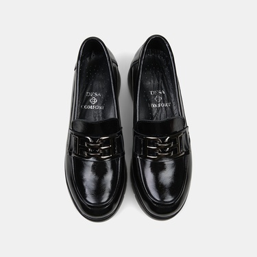  Kadın Siyah DesaComfort Dolgu Topuklu Rugan Loafer