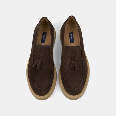  Erkek Kahve Püskül Detaylı Klasik Süet Loafer