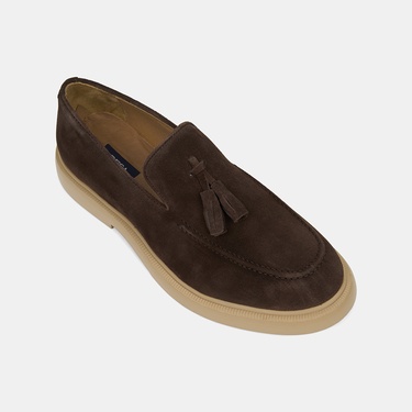  Erkek Kahve Püskül Detaylı Klasik Süet Loafer