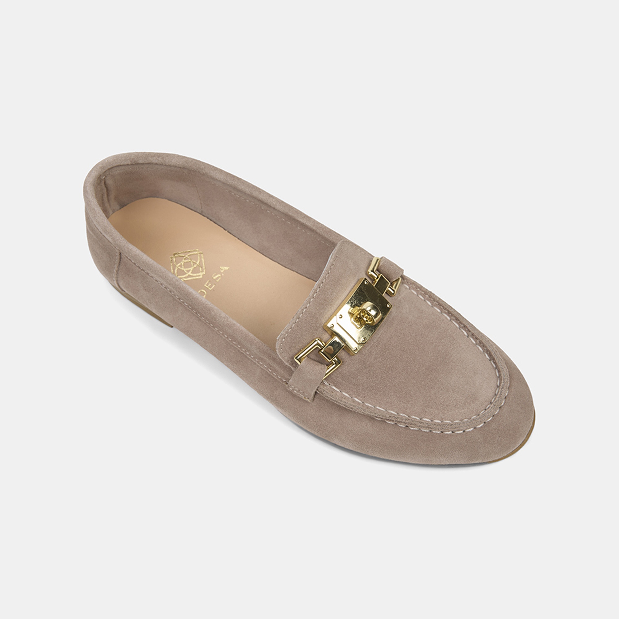 Kadın Koyu Bej Metal Aksesuarlı Süet Loafer