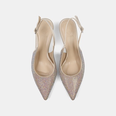  Kadın Ten Taşlı Sivri Burunlu Topuklu Abiye Ayakkabı