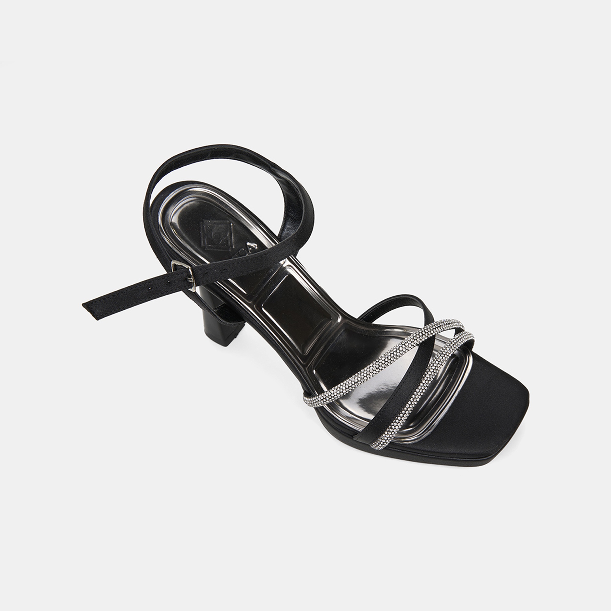 Kadın Siyah Taşlı Metal Tokalı Topuklu Abiye Sandalet