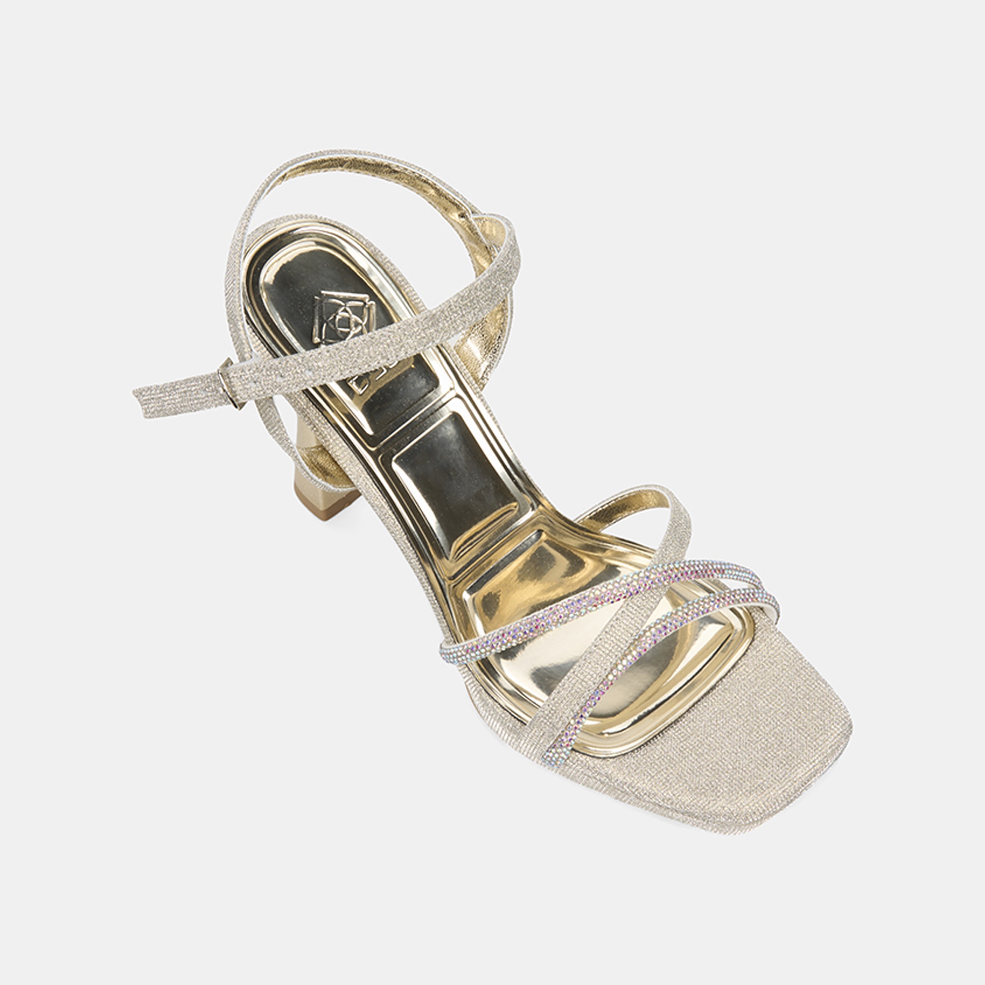 Kadın Gold Taşlı Ayarlanabilir Tokalı Topuklu Abiye Sandalet