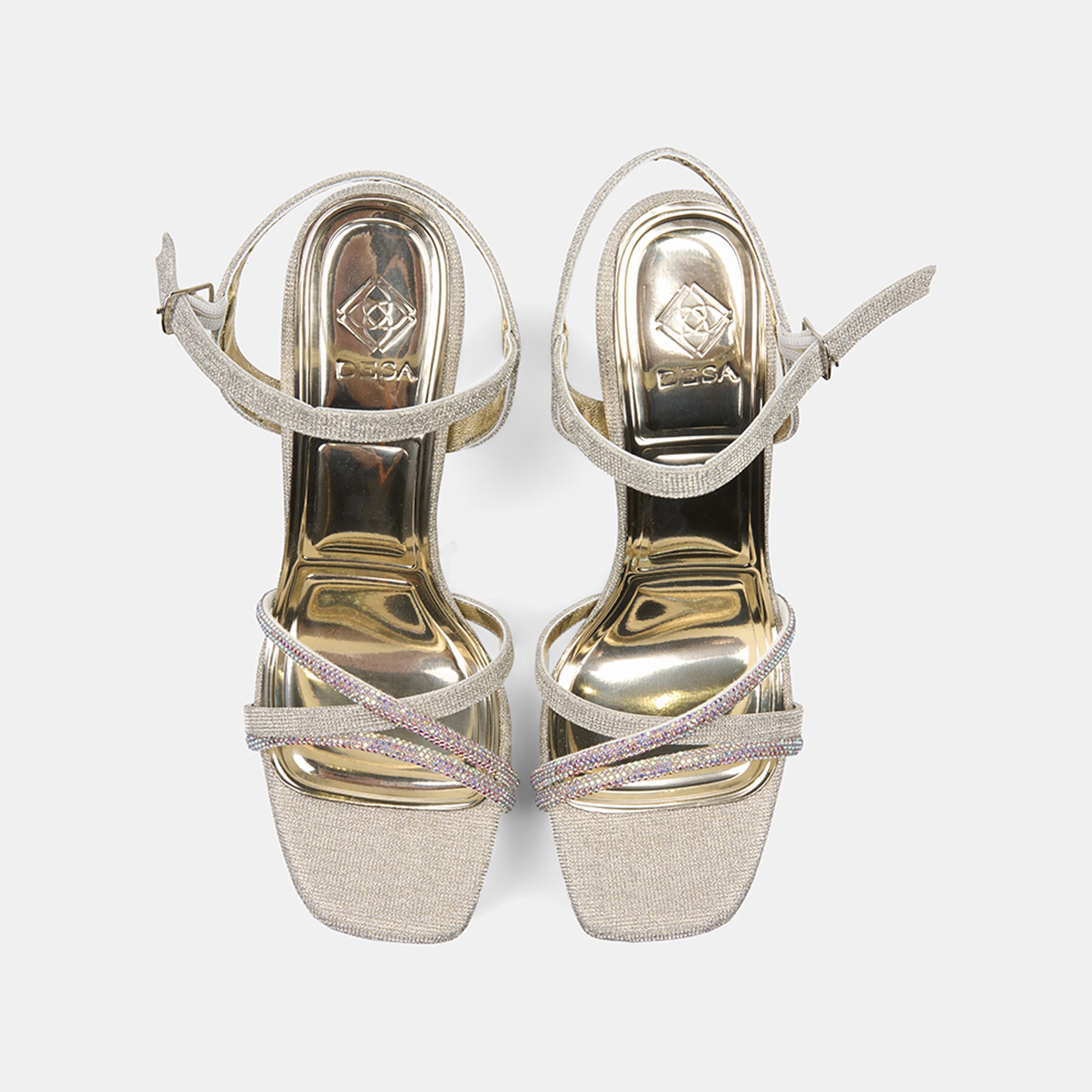 Kadın Gold Taşlı Ayarlanabilir Tokalı Topuklu Abiye Sandalet