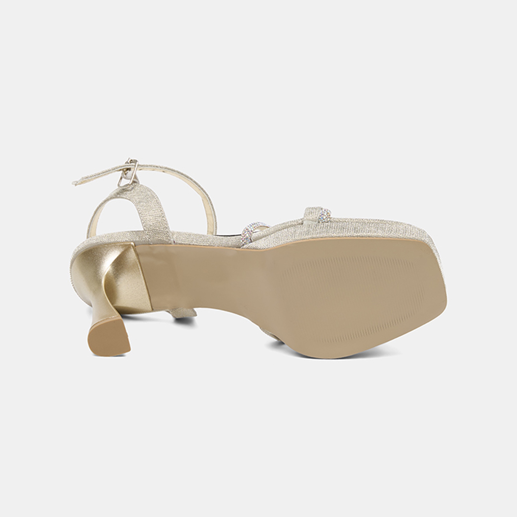 Kadın Gold Taşlı Ayarlanabilir Tokalı Topuklu Abiye Sandalet