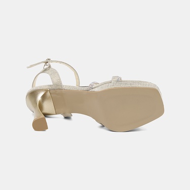  Kadın Gold Taşlı Ayarlanabilir Tokalı Topuklu Abiye Sandalet