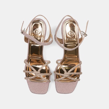  Kadın Rose Taşlı Ayarlanabilir Tokalı Topuklu Abiye Sandalet