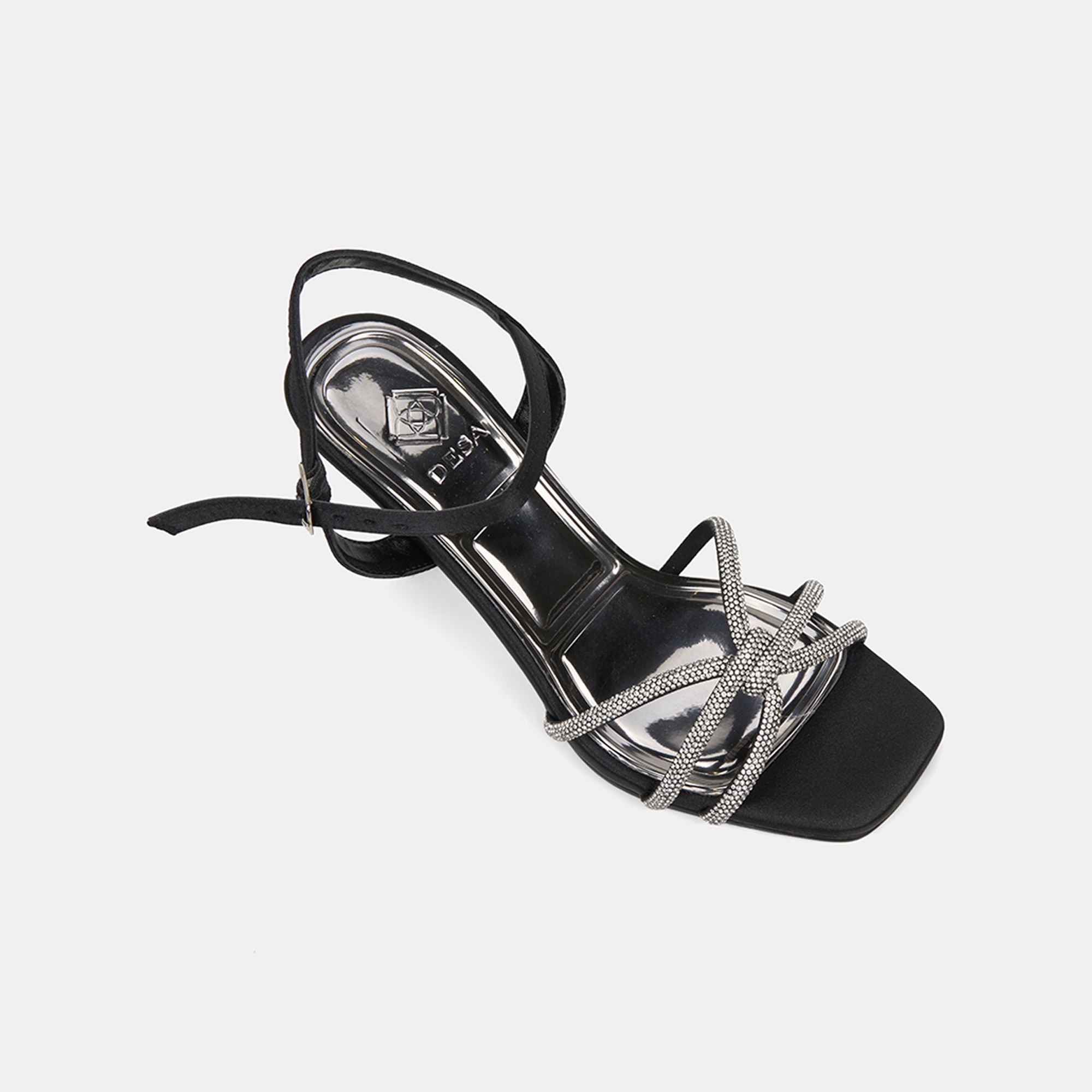 Kadın Siyah Taşlı Ayarlanabilir Tokalı Topuklu Abiye Sandalet