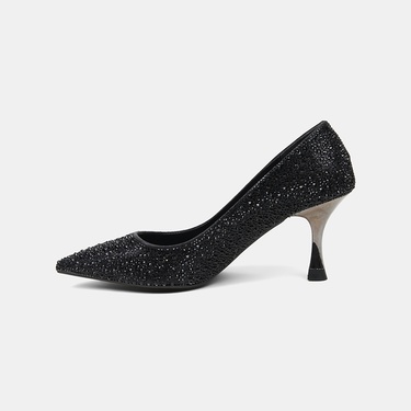  Kadın Siyah Taşlı Sivri Burunlu Topuklu Abiye Ayakkabı