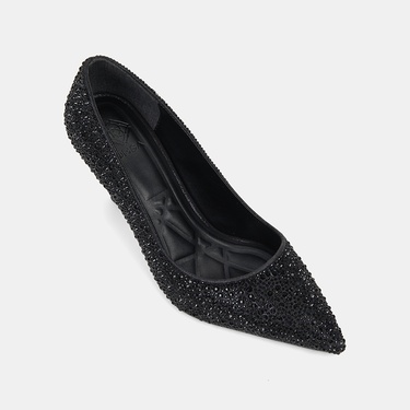  Kadın Siyah Taşlı Sivri Burunlu Topuklu Abiye Ayakkabı
