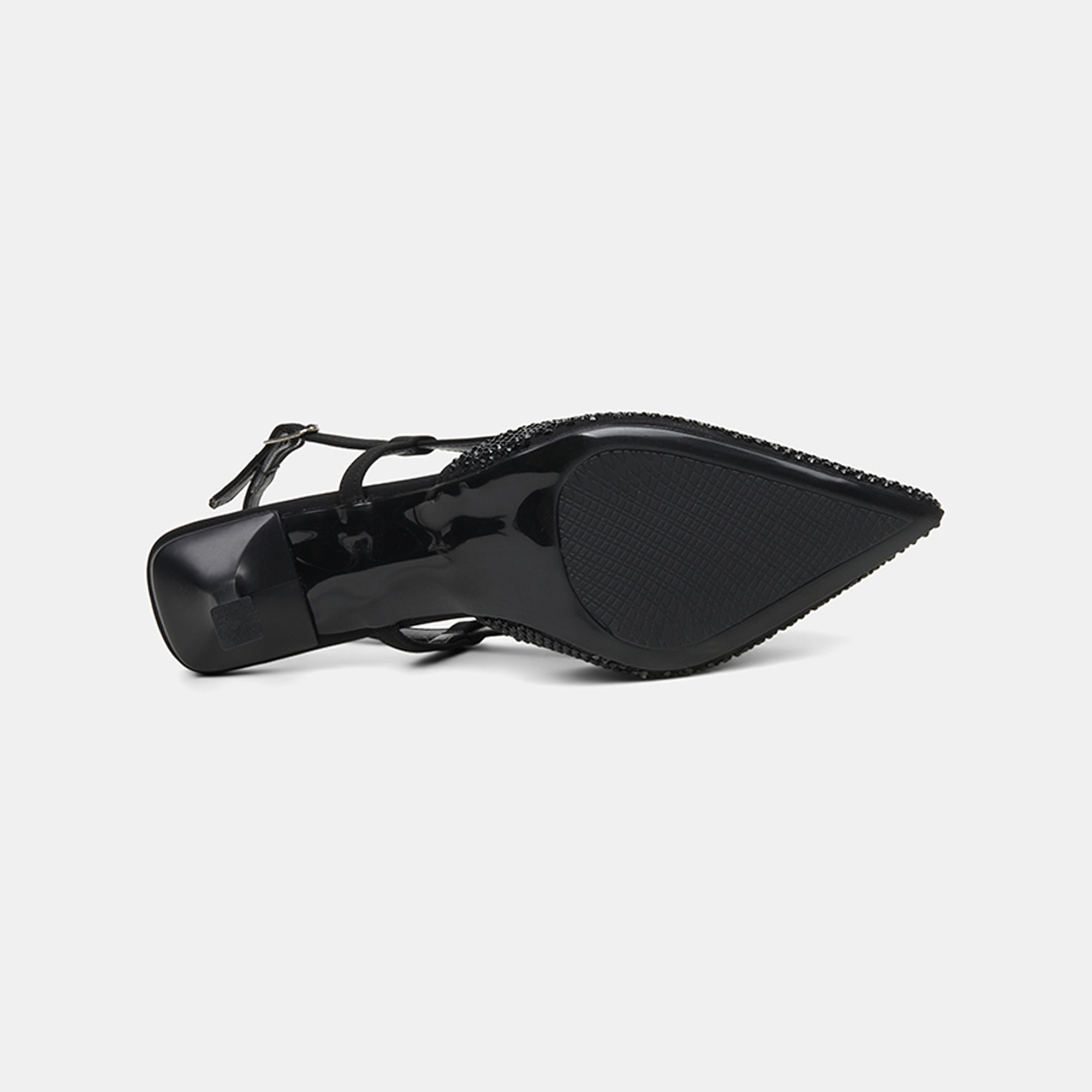 Kadın Siyah Taşlı Sivri Burunlu Topuklu Saten Abiye Ayakkabı