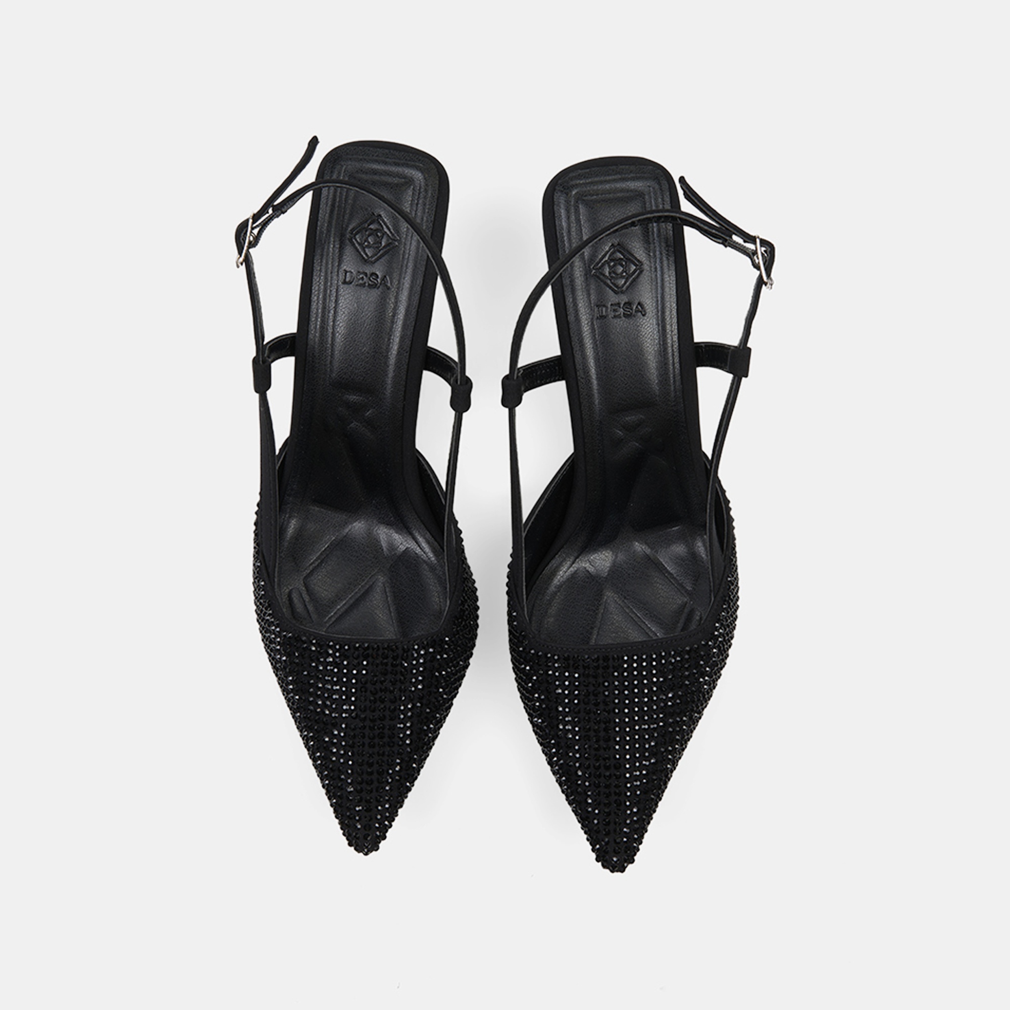 Kadın Siyah Taşlı Sivri Burunlu Topuklu Saten Abiye Ayakkabı