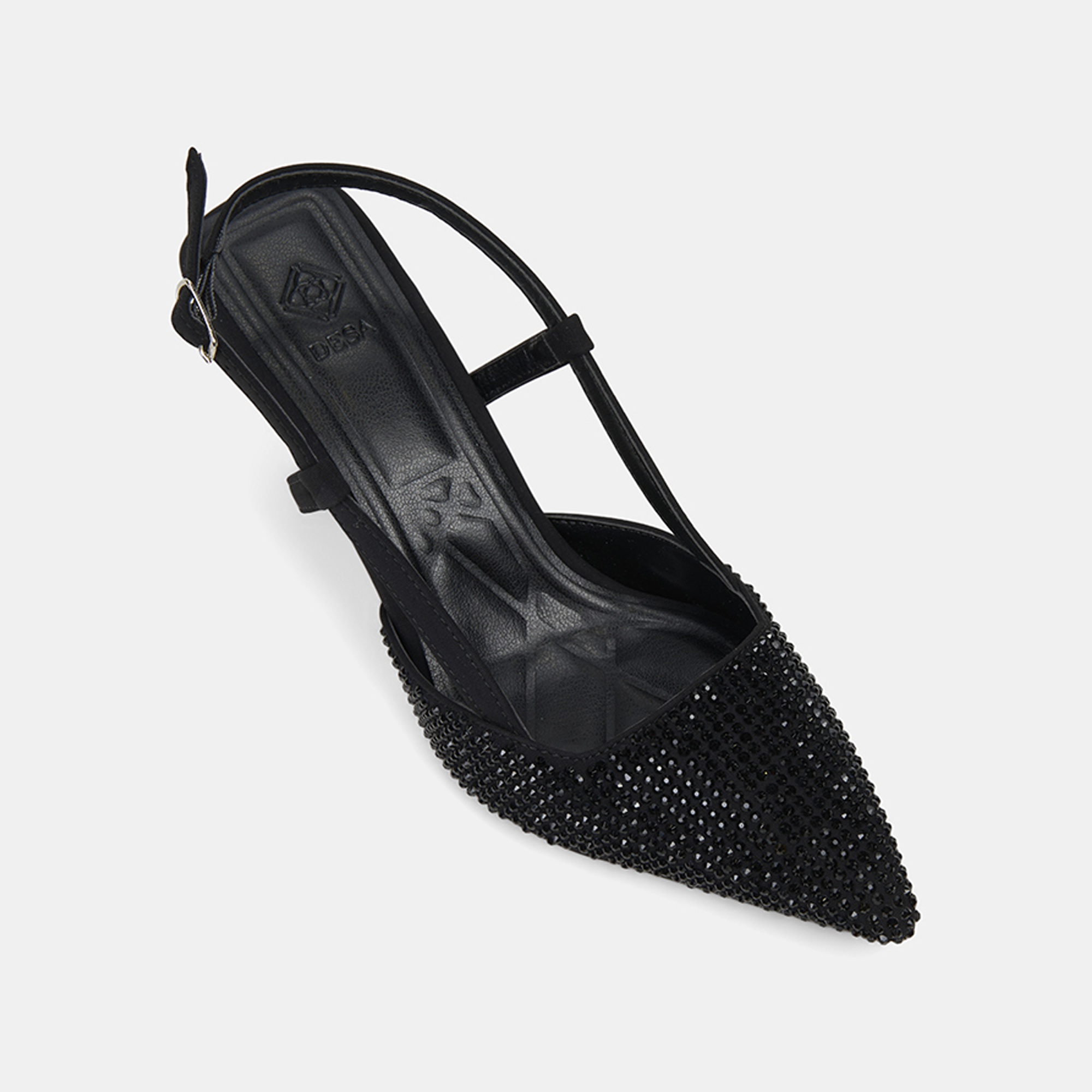 Kadın Siyah Taşlı Sivri Burunlu Topuklu Saten Abiye Ayakkabı