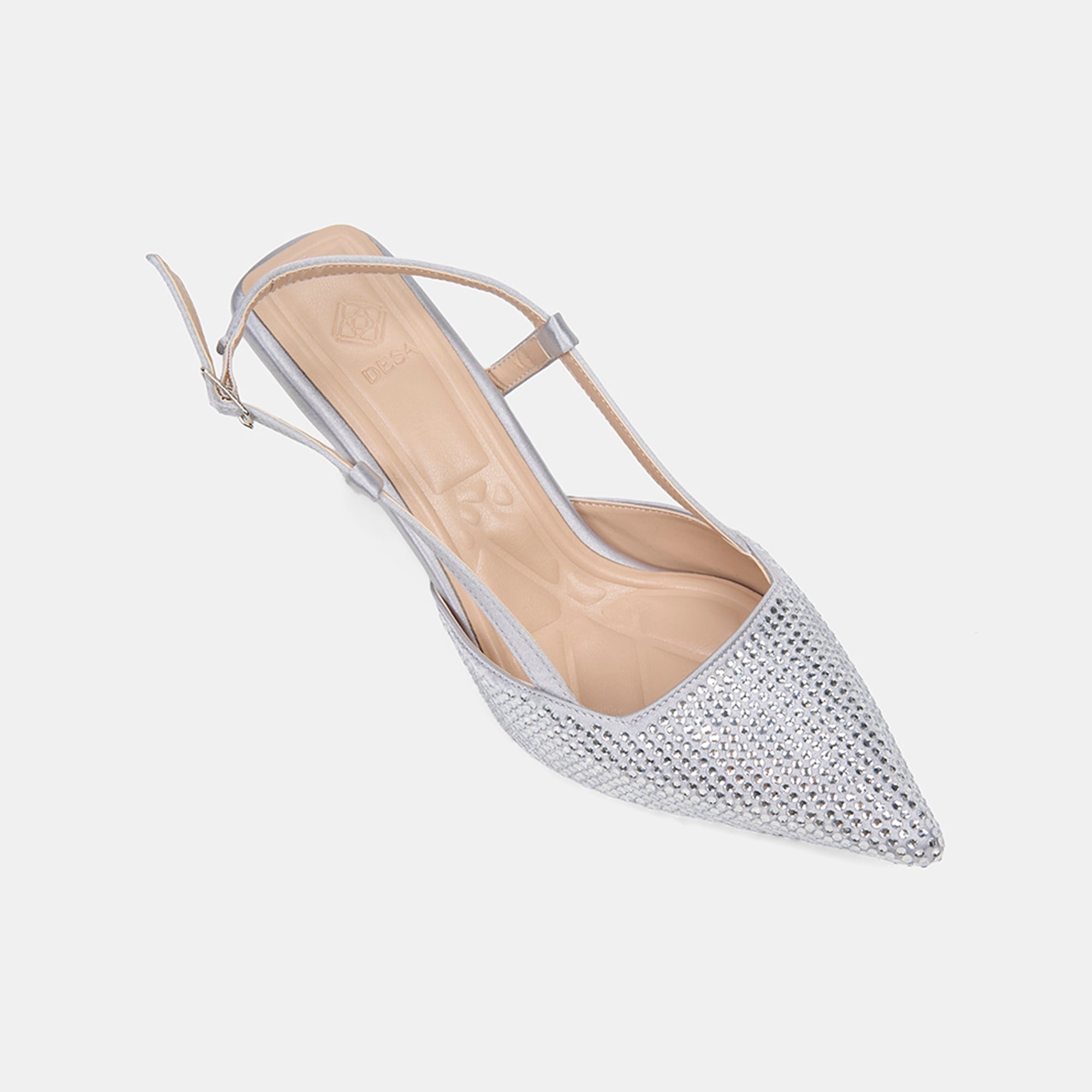 Kadın Gümüş Taşlı Sivri Burunlu Topuklu Saten Abiye Ayakkabı