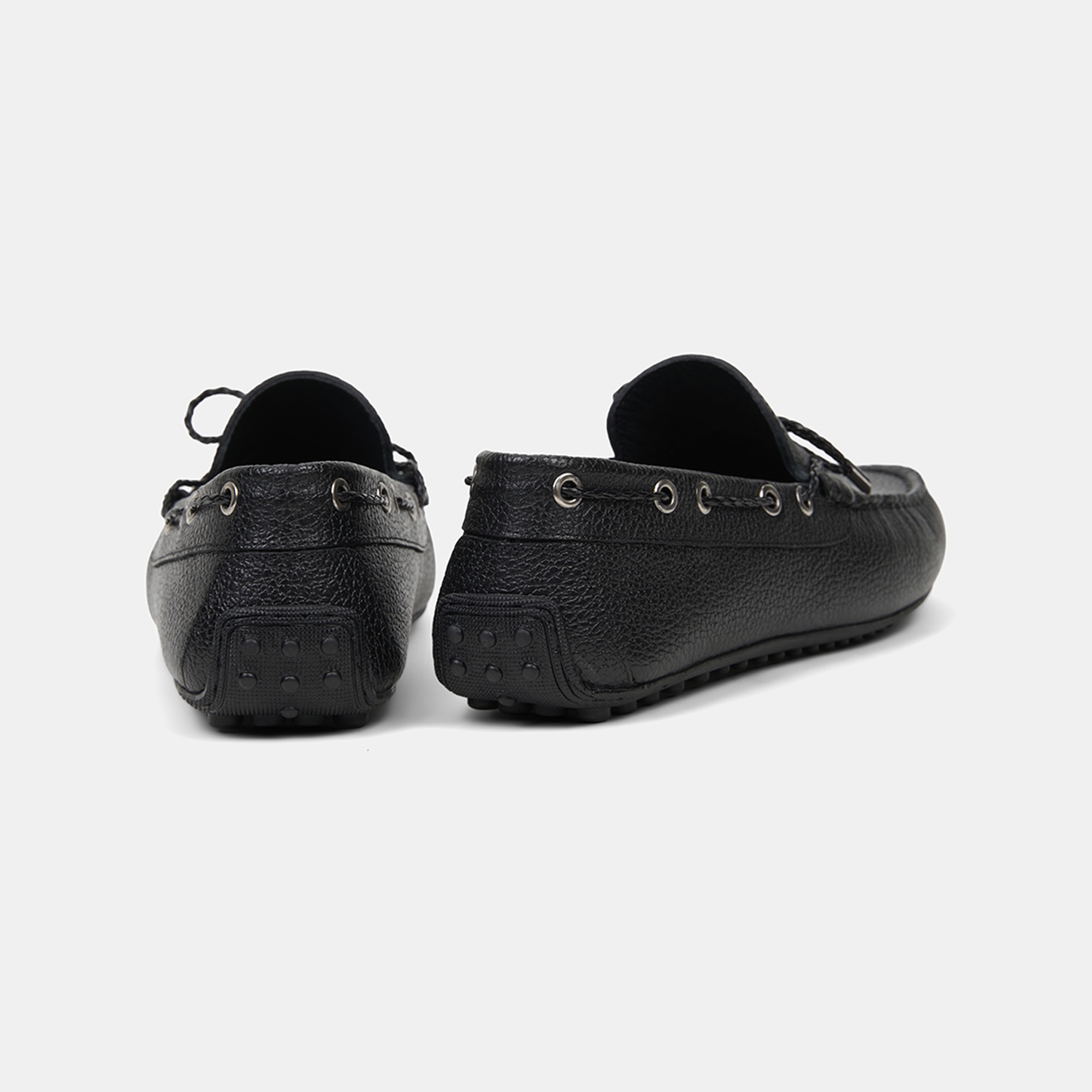 Erkek Siyah Zımba Detaylı İpli Deri Loafer