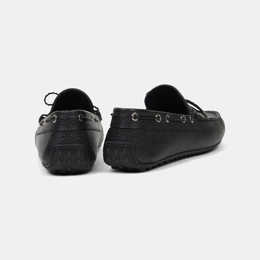  Erkek Siyah Zımba Detaylı İpli Deri Loafer
