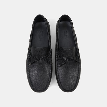 Erkek Siyah Zımba Detaylı İpli Deri Loafer