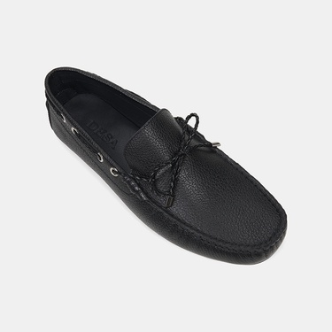  Erkek Siyah Zımba Detaylı İpli Deri Loafer