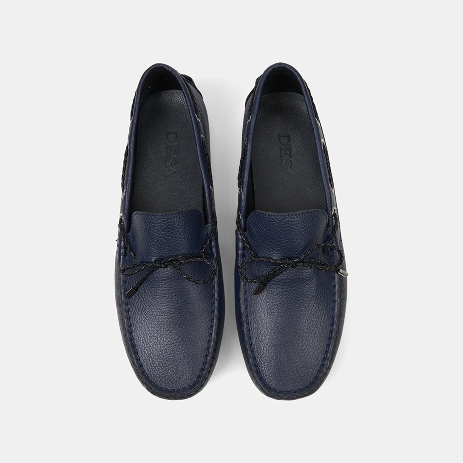 Erkek Lacivert Zımba Detaylı İpli Deri Loafer