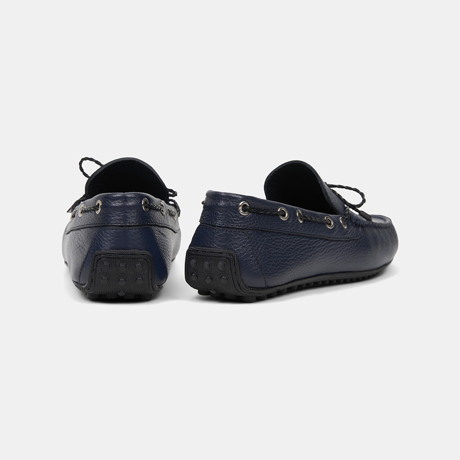 Erkek Lacivert Zımba Detaylı İpli Deri Loafer