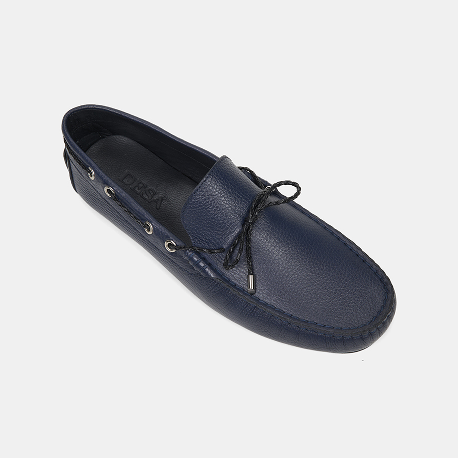 Erkek Lacivert Zımba Detaylı İpli Deri Loafer