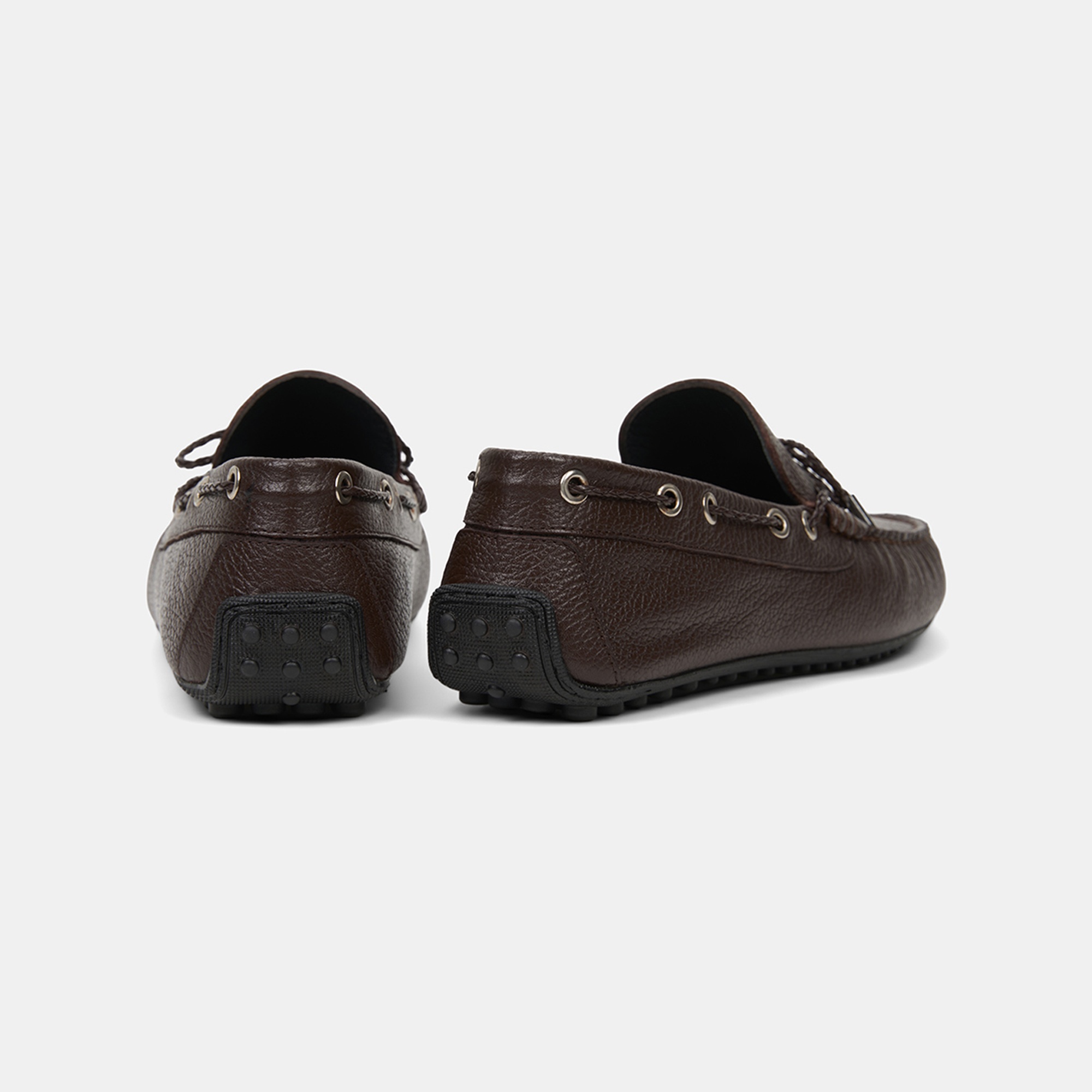 Erkek Kahve Zımba Detaylı İpli Deri Loafer