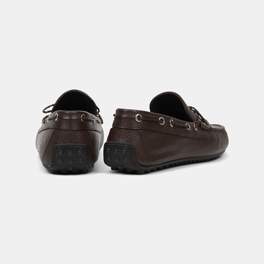  Erkek Kahve Zımba Detaylı İpli Deri Loafer